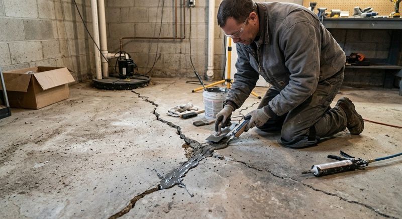 Cracked Basement Floor Repair in Dover, NH